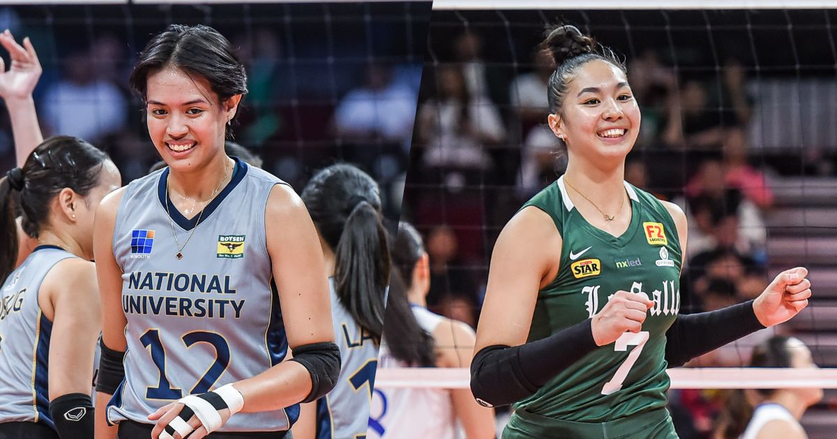 Alyssa Solomon of NU Lady Bulldogs (Left) and Shevana Laput of DLSU Lady Spikers (Right)