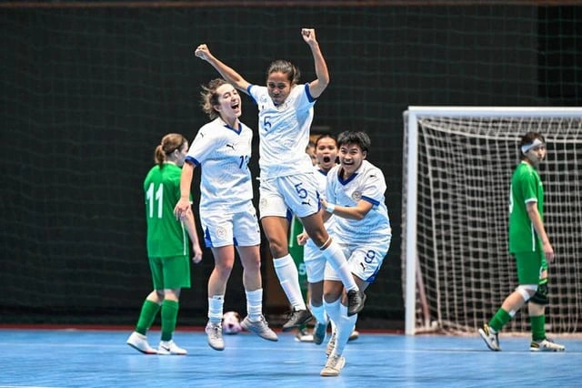 Dionesa Tolentin celebrates a goal for the Philippine Women’s Futsal Team.