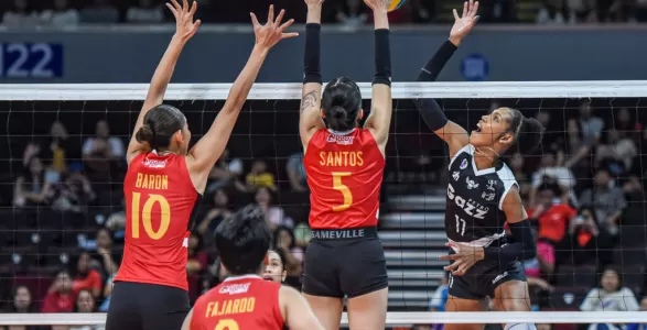 The Petro Gazz Angels bolstered their quarterfinal chances in the Premier Volleyball League (PVL) Reinforced Conference with a hard-fought five-set victory over the PLDT High Speed Hitters on Saturday, August 17, at the SM Mall of Asia Arena.